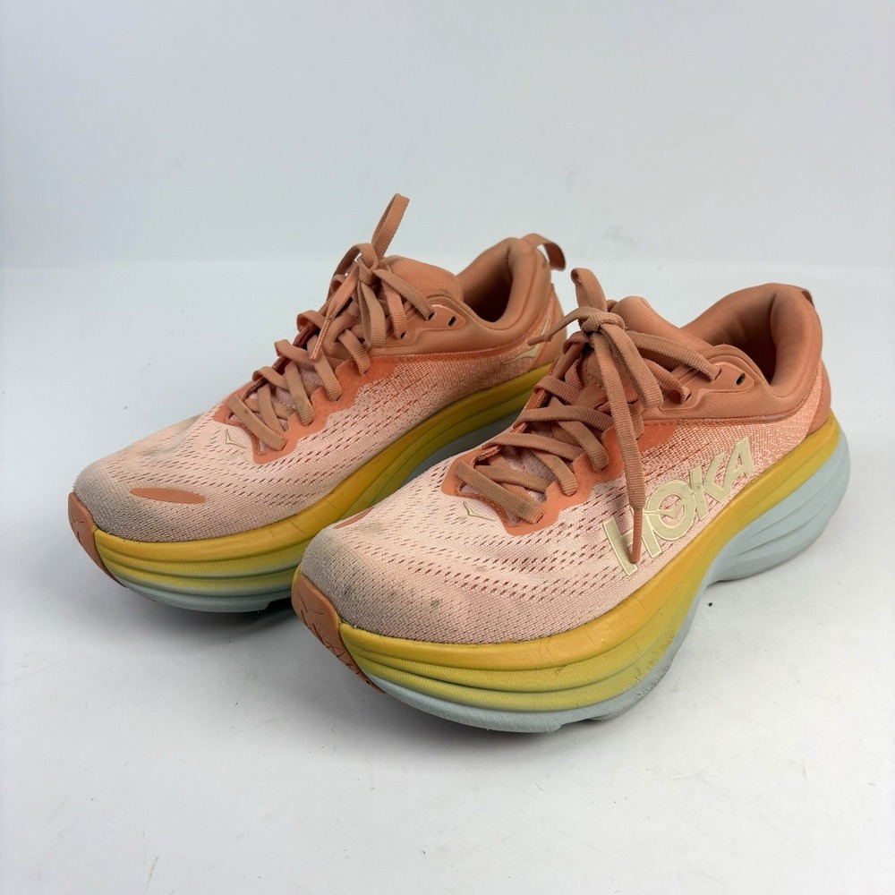 Hoka Bondi 8 Running Shoes Athletic Womens 7.5 B Coral Peach